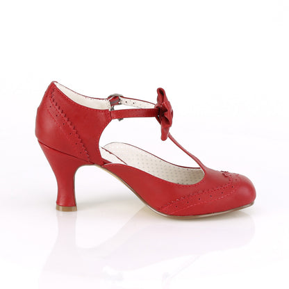 FLAPPER-11 *3" Kitten Heel Round Toe T-Strap Pump w/Bow