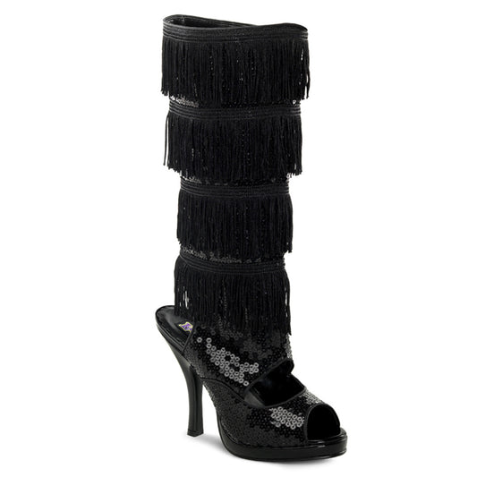 FLAPPER-168 *4 1/2" Heel, 3/4" Hidden PF Flapper Knee Boot W/ Fringe
