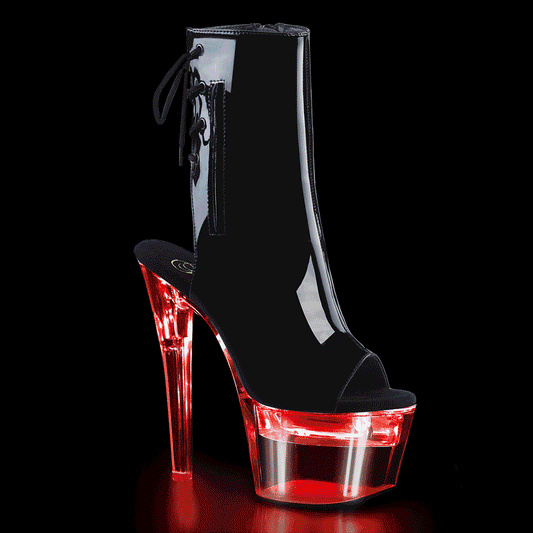 FLASHDANCE-1018-7 7" Heel,2 3/4" PF LED Illuminated Open Ankle Boot, Side Zip