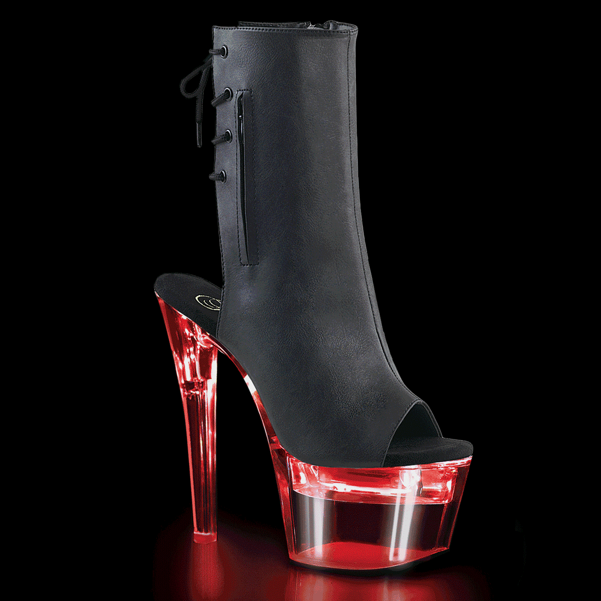 FLASHDANCE-1018-7 7" Heel,2 3/4" PF LED Illuminated Open Ankle Boot, Side Zip