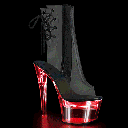 FLASHDANCE-1018C-7 *7" Heel,2 3/4" PF LED Illuminated Open Ankle Boot, Side Zip