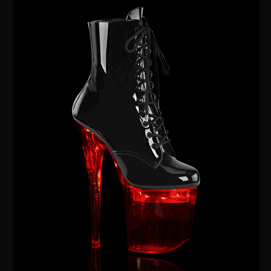 FLASHDANCE-1020-8 8" Heel, 4" PF LED Illuminated Ankle Boot, Side Zip