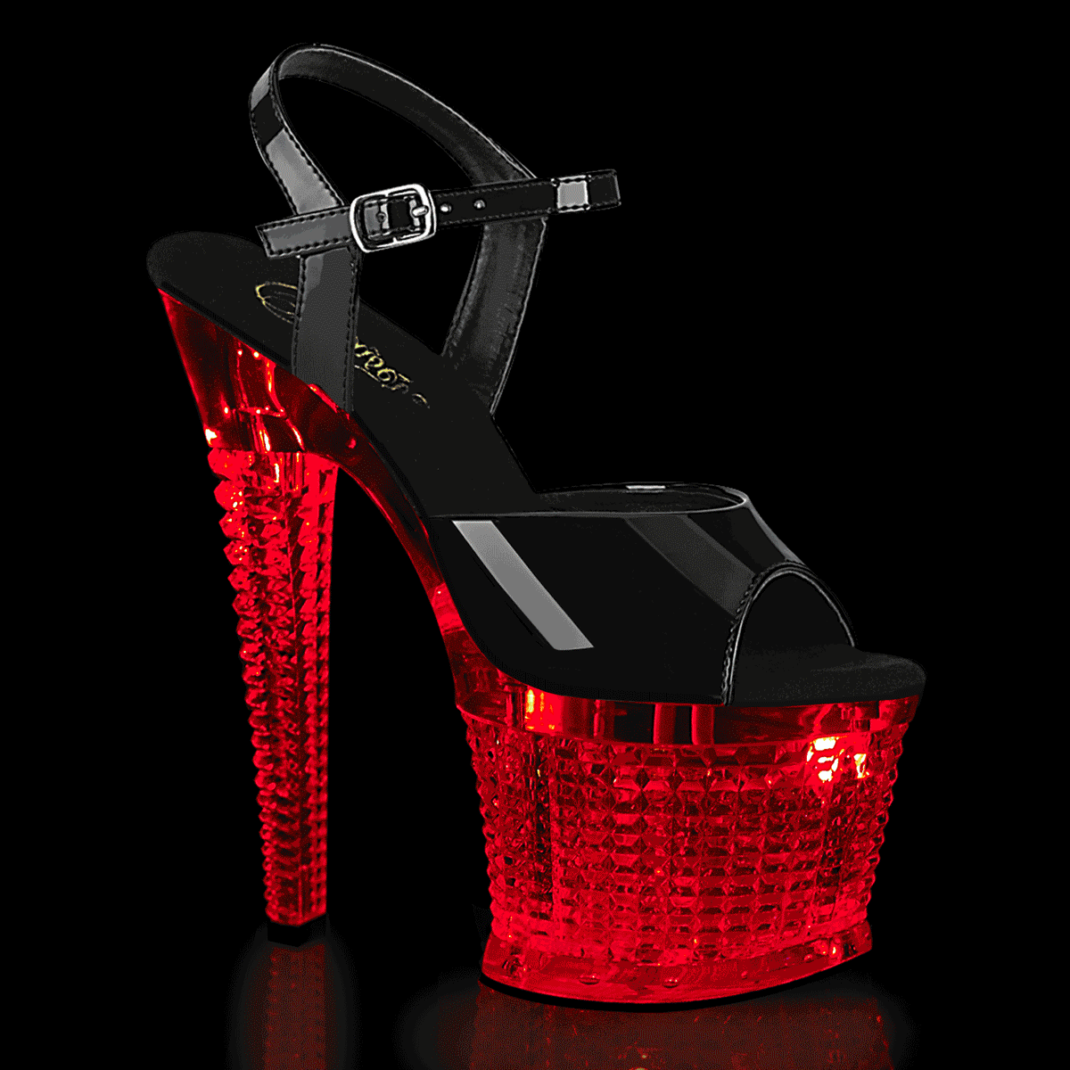 FLASHDANCE-709SPEC 7" Heel, 3" Textured PF LED Illuminated Ankle Strap Sandal