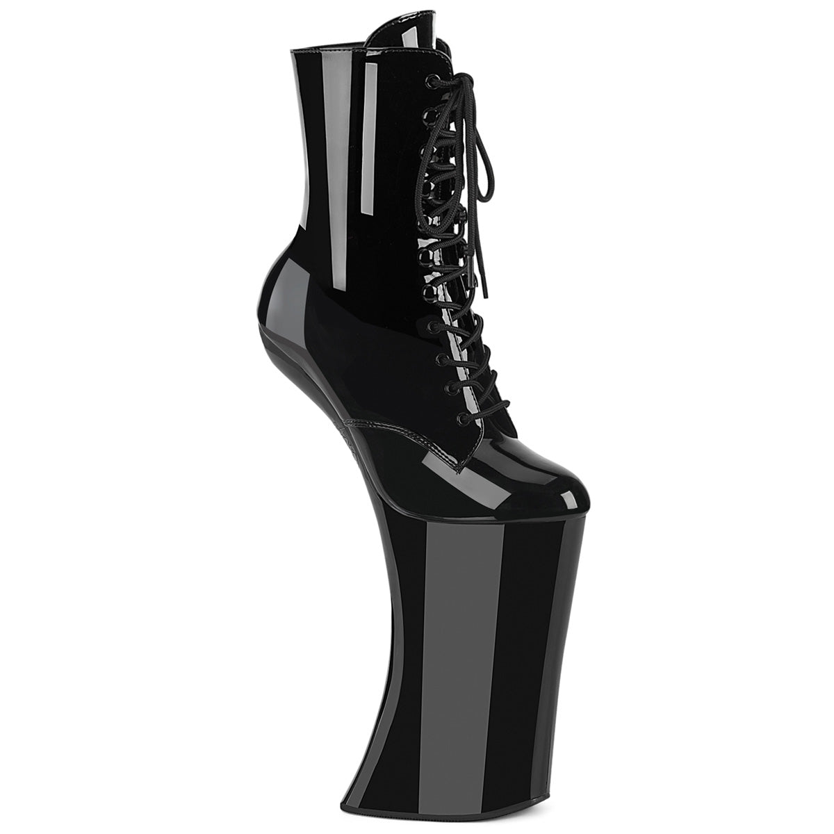 FORBIDDEN-1020 11" Heelless, 6 1/4" PF Lace-Up Front Ankle Boot, Inside Zip