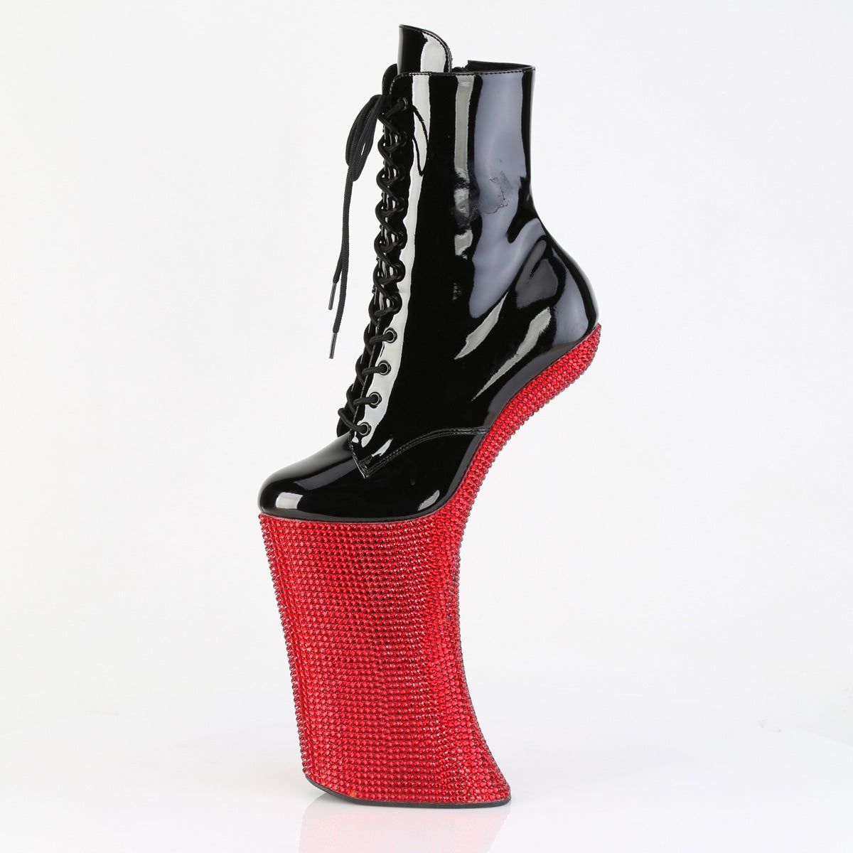 FORBIDDEN-1020BEJ 11" Heelless, 6 1/4" PF Lace-Up Ankle Boot w/RS, Side Zip