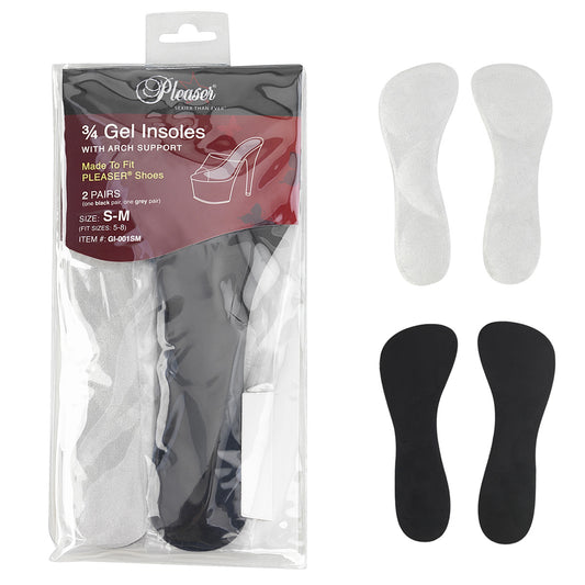 GI-001SM PLEASER 3/4 Gel Insoles w/ Arch Support, Fits Sizes 5-8