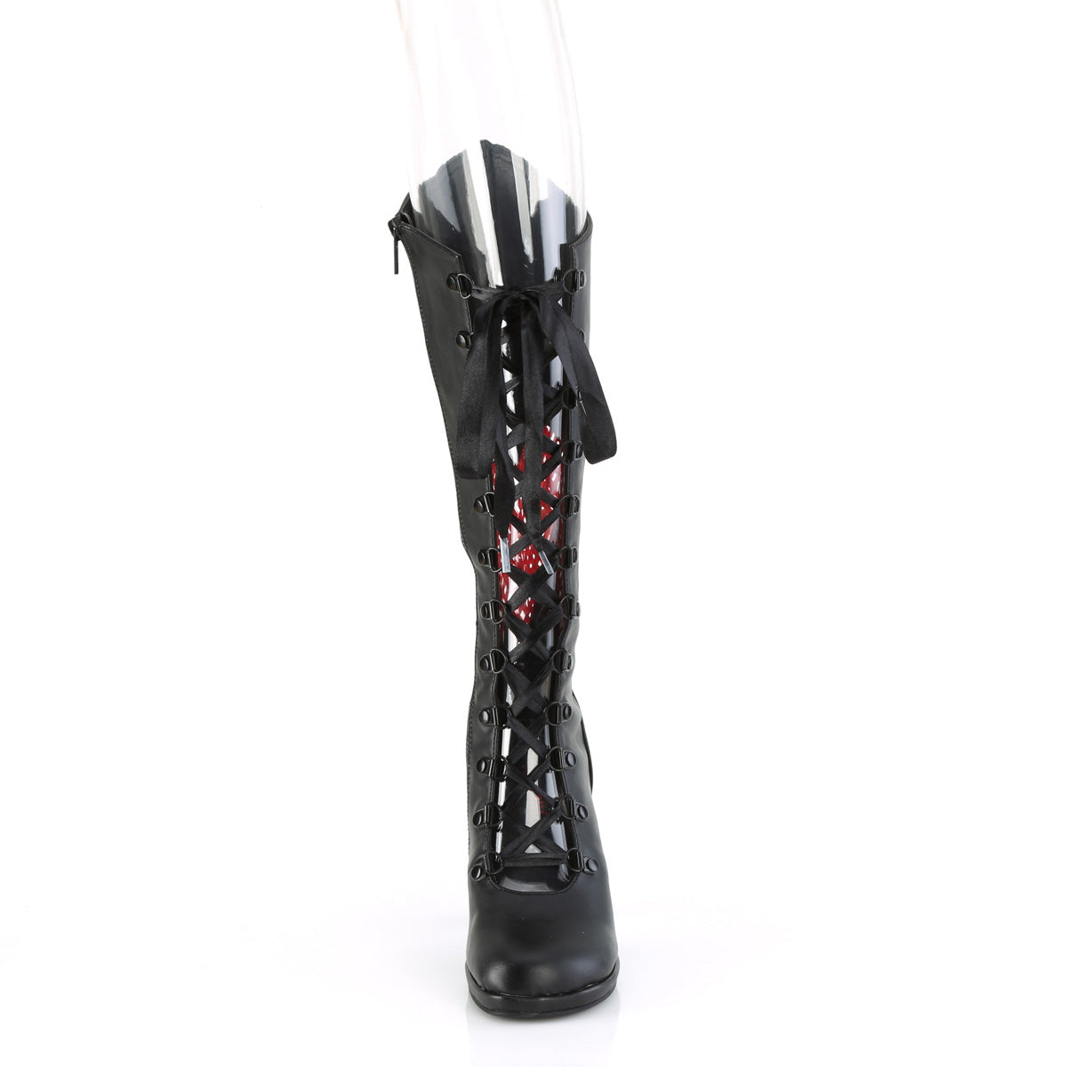 GLAM-243 **3 3/4" Heel, 1/2" PF Lace-Up Knee High Boot, Inside Zip