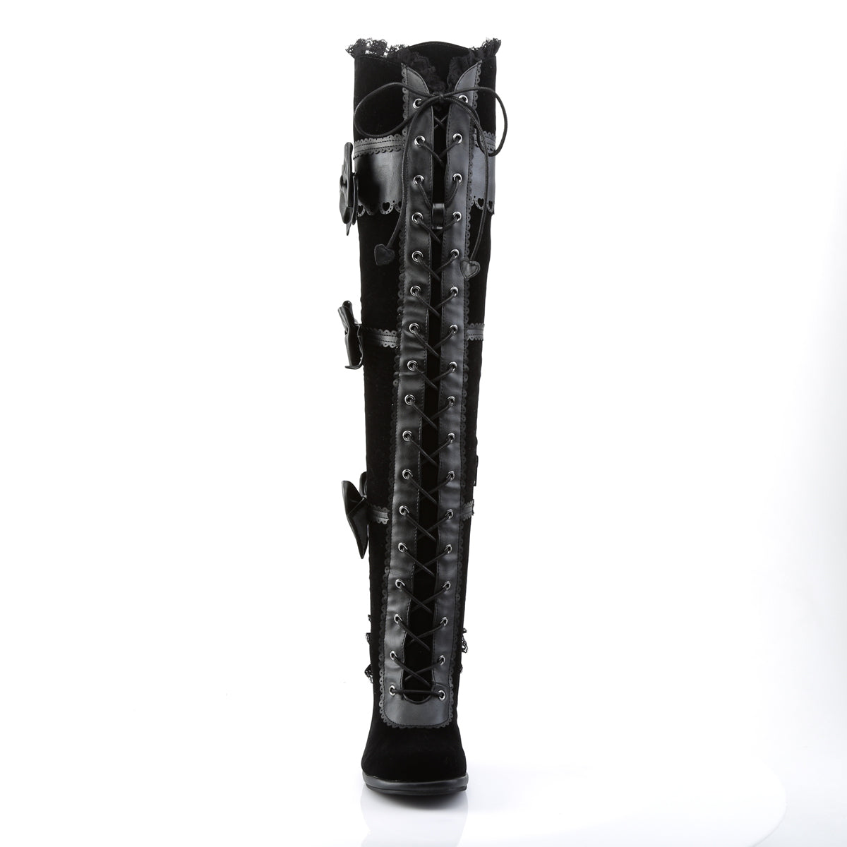 GLAM-300 *3 3/4" Heel, 1/2" PF Goth Lolita Over-the-Knee Boot w/ Bows