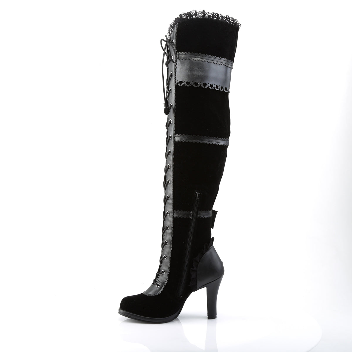 GLAM-300 *3 3/4" Heel, 1/2" PF Goth Lolita Over-the-Knee Boot w/ Bows