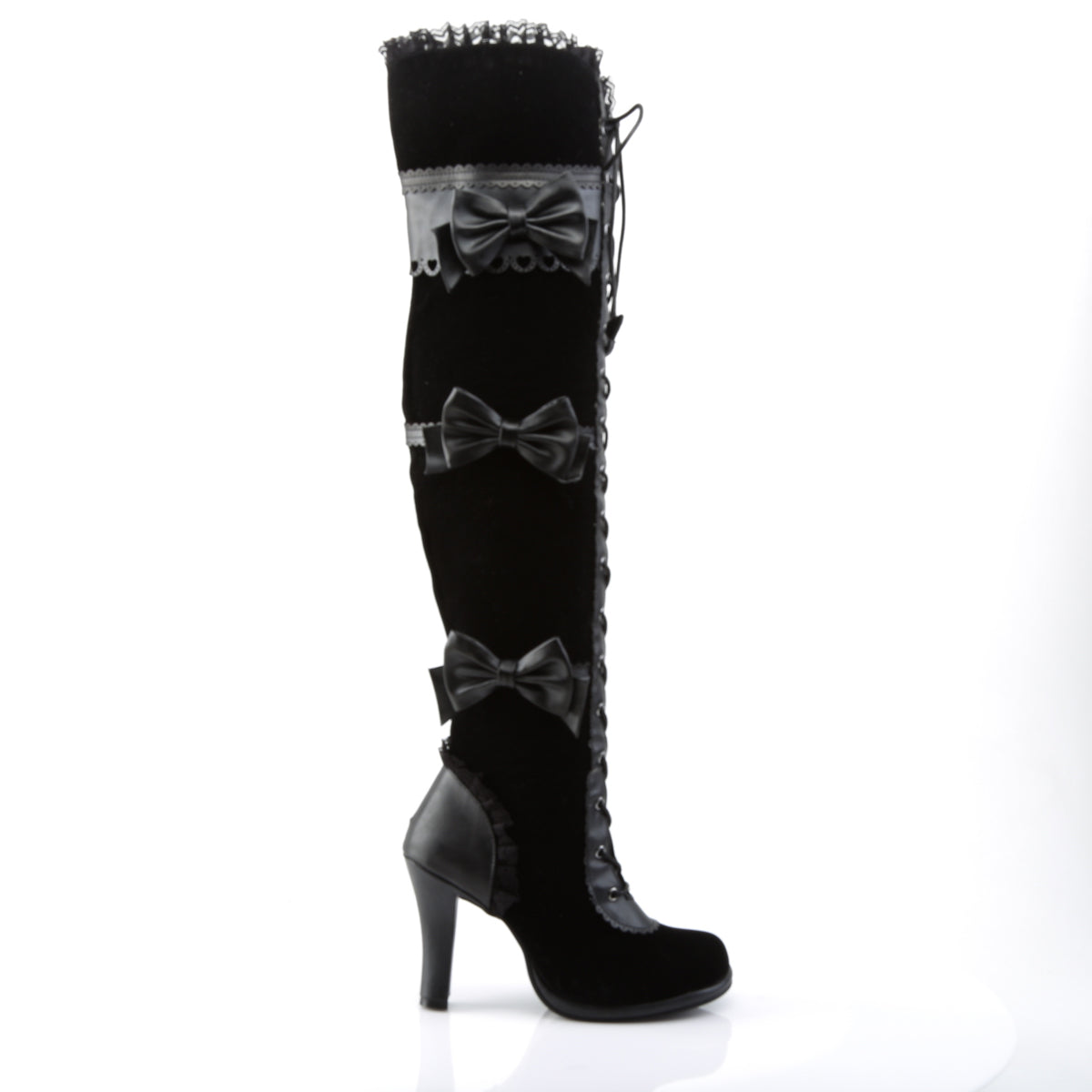 GLAM-300 *3 3/4" Heel, 1/2" PF Goth Lolita Over-the-Knee Boot w/ Bows
