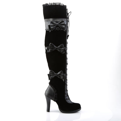 GLAM-300 *3 3/4" Heel, 1/2" PF Goth Lolita Over-the-Knee Boot w/ Bows