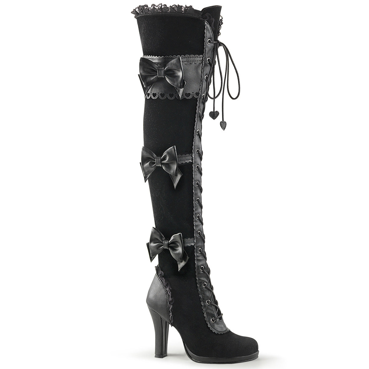 GLAM-300 *3 3/4" Heel, 1/2" PF Goth Lolita Over-the-Knee Boot w/ Bows