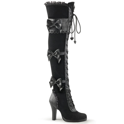 GLAM-300 *3 3/4" Heel, 1/2" PF Goth Lolita Over-the-Knee Boot w/ Bows