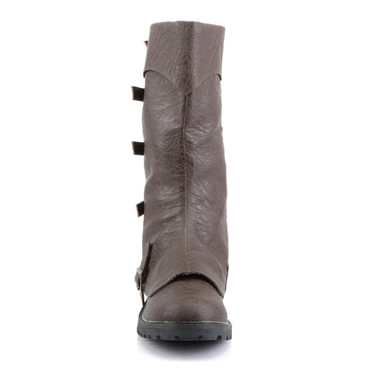 GOTHAM-105 **1 1/2" Flat Heel Men's Buckled Strap Knee High Cuffed Boot
