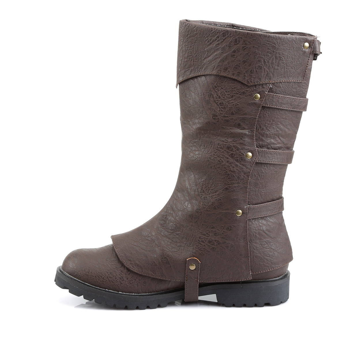 GOTHAM-105 **1 1/2" Flat Heel Men's Buckled Strap Knee High Cuffed Boot