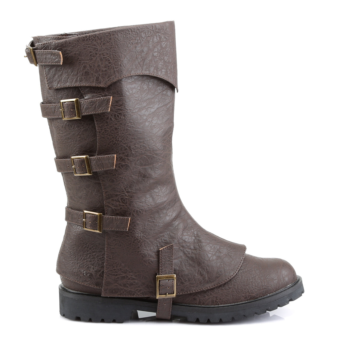GOTHAM-105 **1 1/2" Flat Heel Men's Buckled Strap Knee High Cuffed Boot