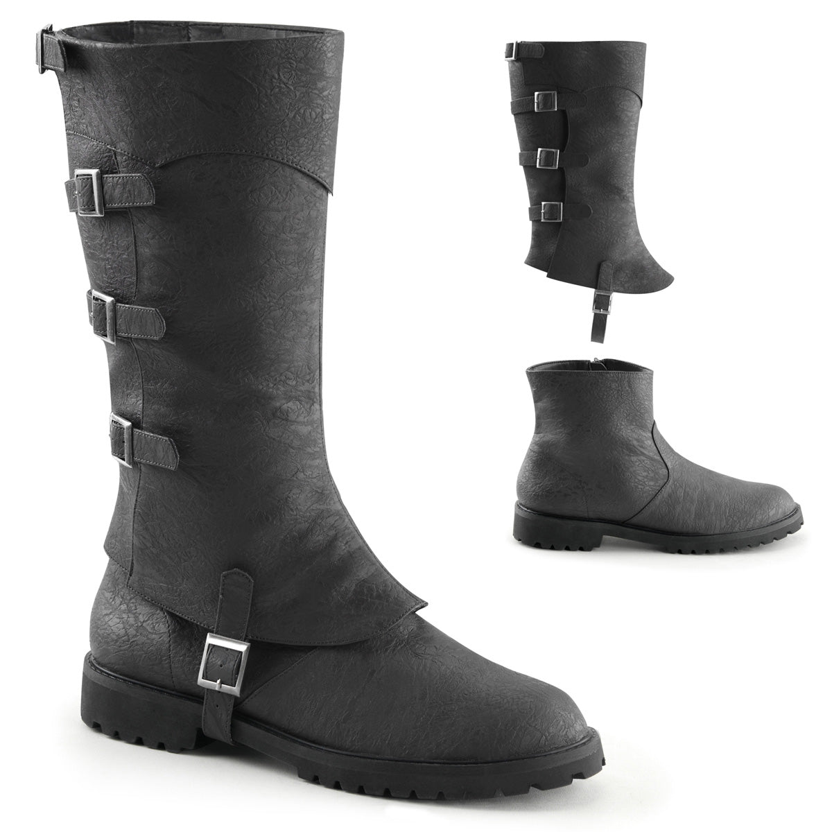 GOTHAM-105 **1 1/2" Flat Heel Men's Buckled Strap Knee High Cuffed Boot
