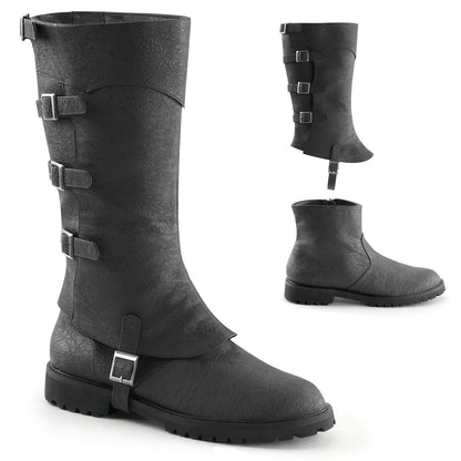 GOTHAM-105 **1 1/2" Flat Heel Men's Buckled Strap Knee High Cuffed Boot