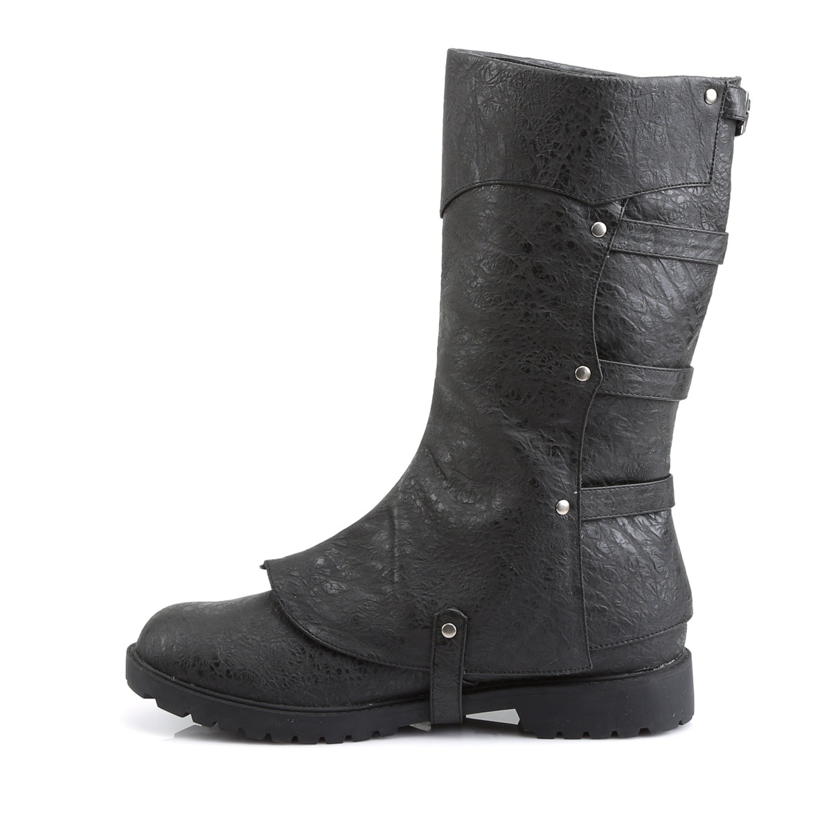 GOTHAM-105 **1 1/2" Flat Heel Men's Buckled Strap Knee High Cuffed Boot