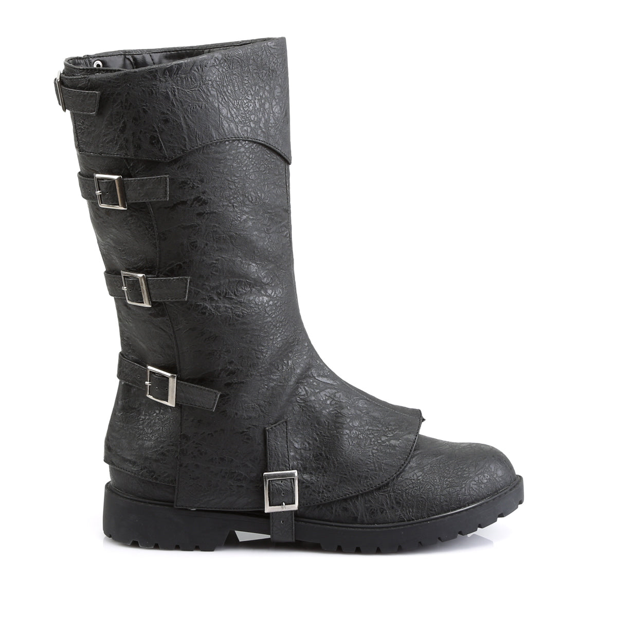 GOTHAM-105 **1 1/2" Flat Heel Men's Buckled Strap Knee High Cuffed Boot