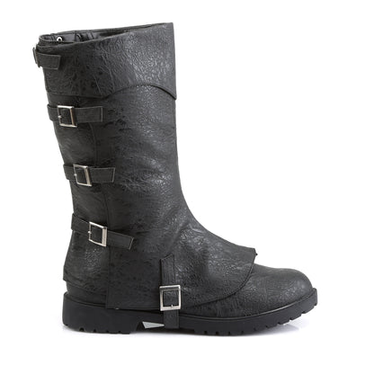 GOTHAM-105 **1 1/2" Flat Heel Men's Buckled Strap Knee High Cuffed Boot