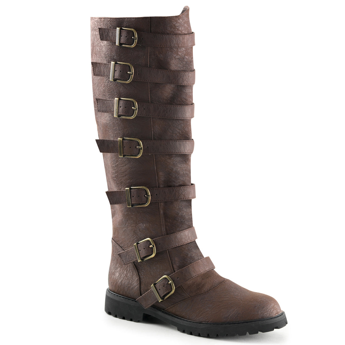 GOTHAM-110 **1 1/2"Heel Men'sPull-on Multi-Buckled Strap Knee High Boot