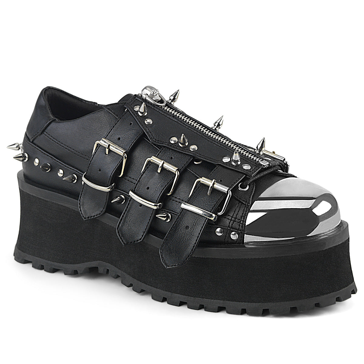 GRAVEDIGGER-03 2 3/4" Platform Lace-Up Shoe W/ Metal Toe Cap