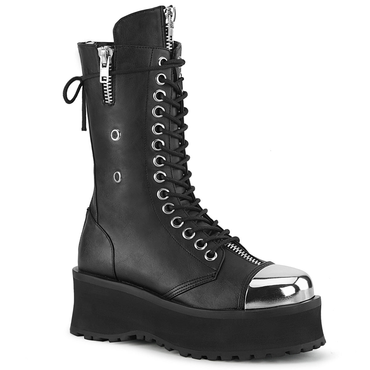 GRAVEDIGGER-14 2 3/4" PF Lace-Up Mid Calf Boot, Back Metal Zipper