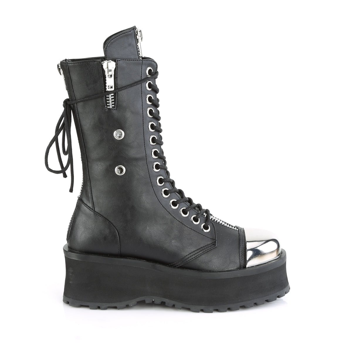 GRAVEDIGGER-14 2 3/4" PF Lace-Up Mid Calf Boot, Back Metal Zipper
