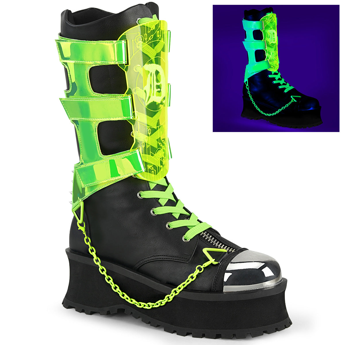GRAVEDIGGER-255 **2 3/4" Platform Lace-Up Mid Calf Boot, Inside Zip