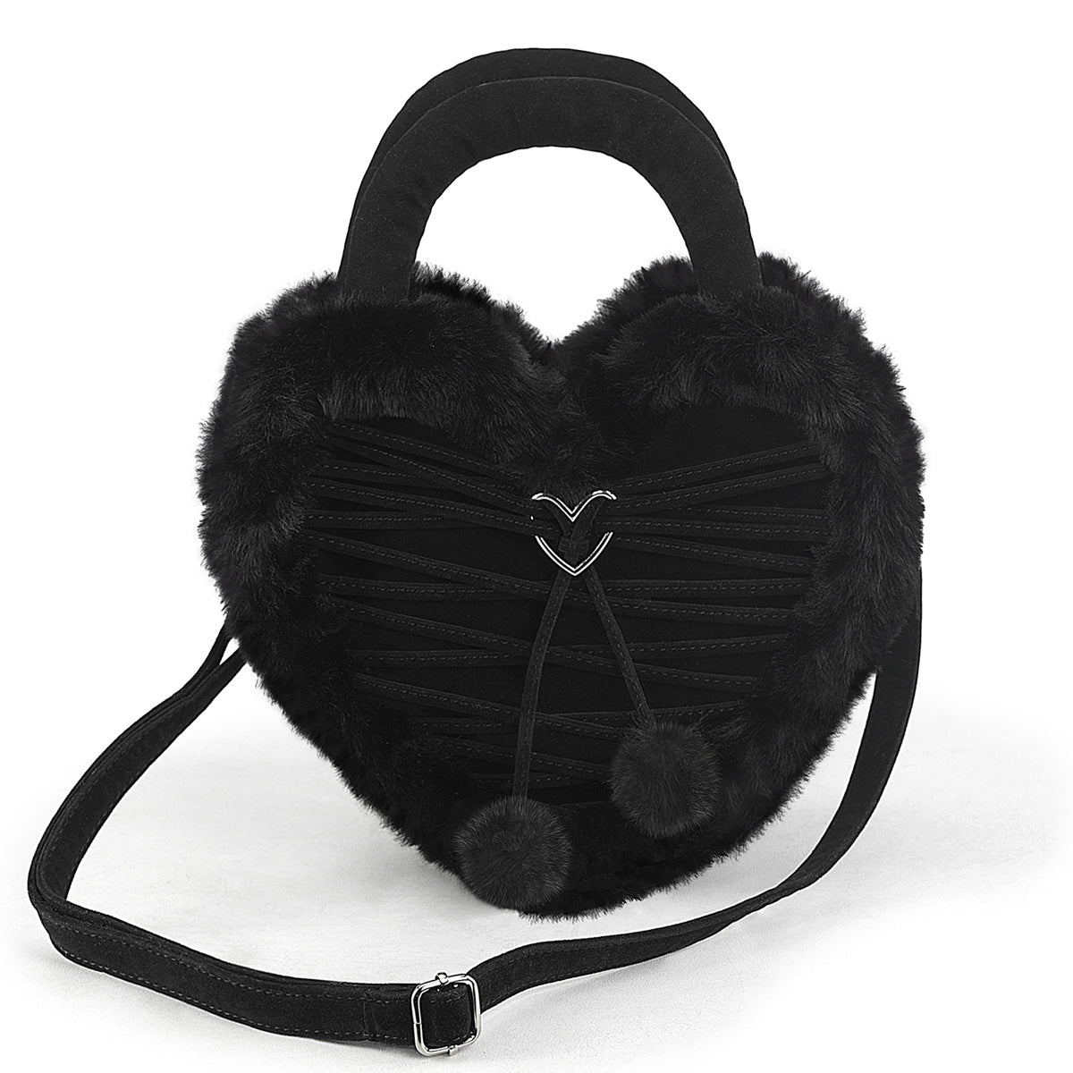 HB-631 Faux Suede & Fur Heart Shaped Convertible 20x24x8 cm Purse