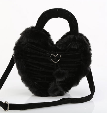 HB-631 Faux Leather & Fur Heart Shaped Convertible 20x24x8cm Purse