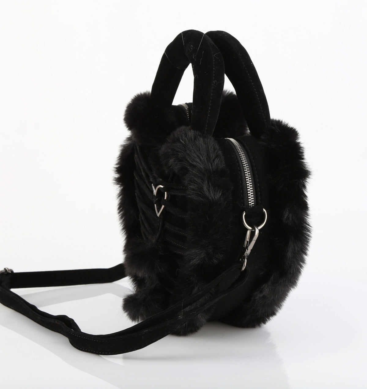 HB-631 Faux Suede & Fur Heart Shaped Convertible 20x24x8 cm Purse
