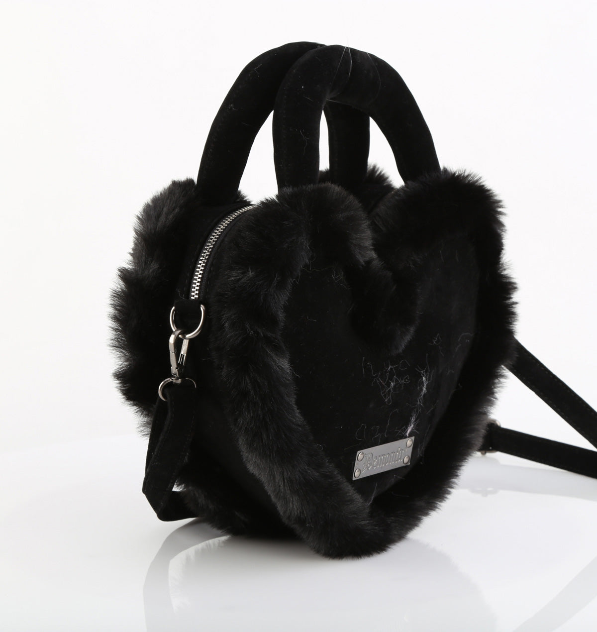 HB-631 Faux Suede & Fur Heart Shaped Convertible 20x24x8 cm Purse
