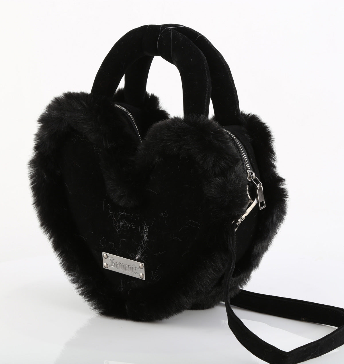 HB-631 Faux Suede & Fur Heart Shaped Convertible 20x24x8 cm Purse