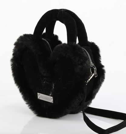 HB-631 Faux Suede & Fur Heart Shaped Convertible 20x24x8 cm Purse