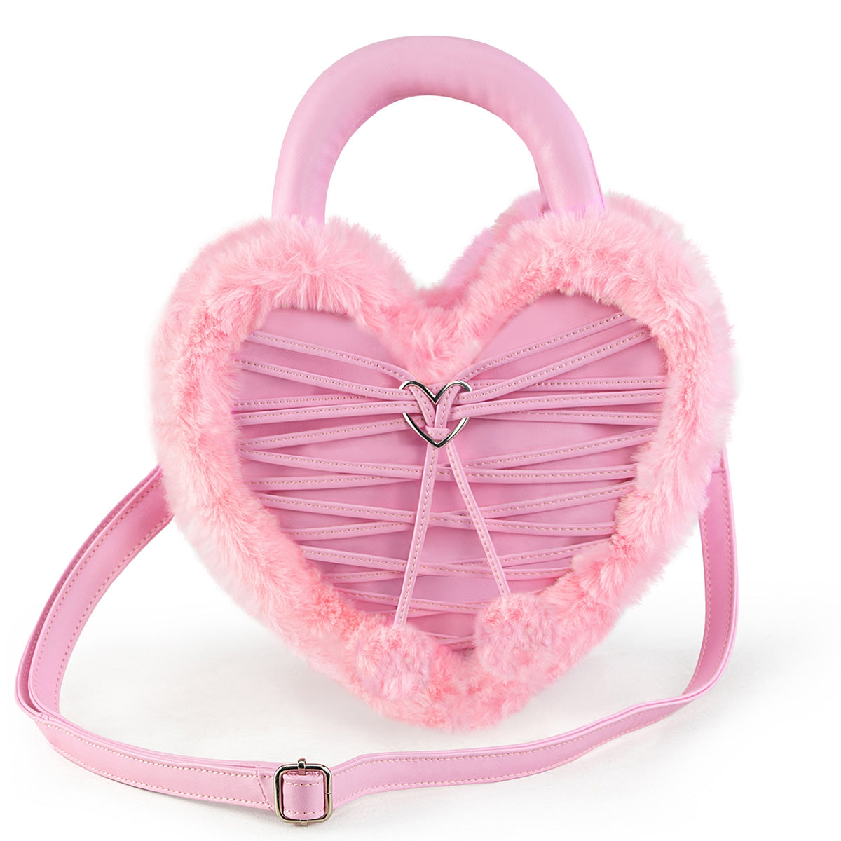 HB-631 Faux Suede & Fur Heart Shaped Convertible 20x24x8 cm Purse