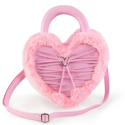 HB-631 Faux Suede & Fur Heart Shaped Convertible 20x24x8 cm Purse