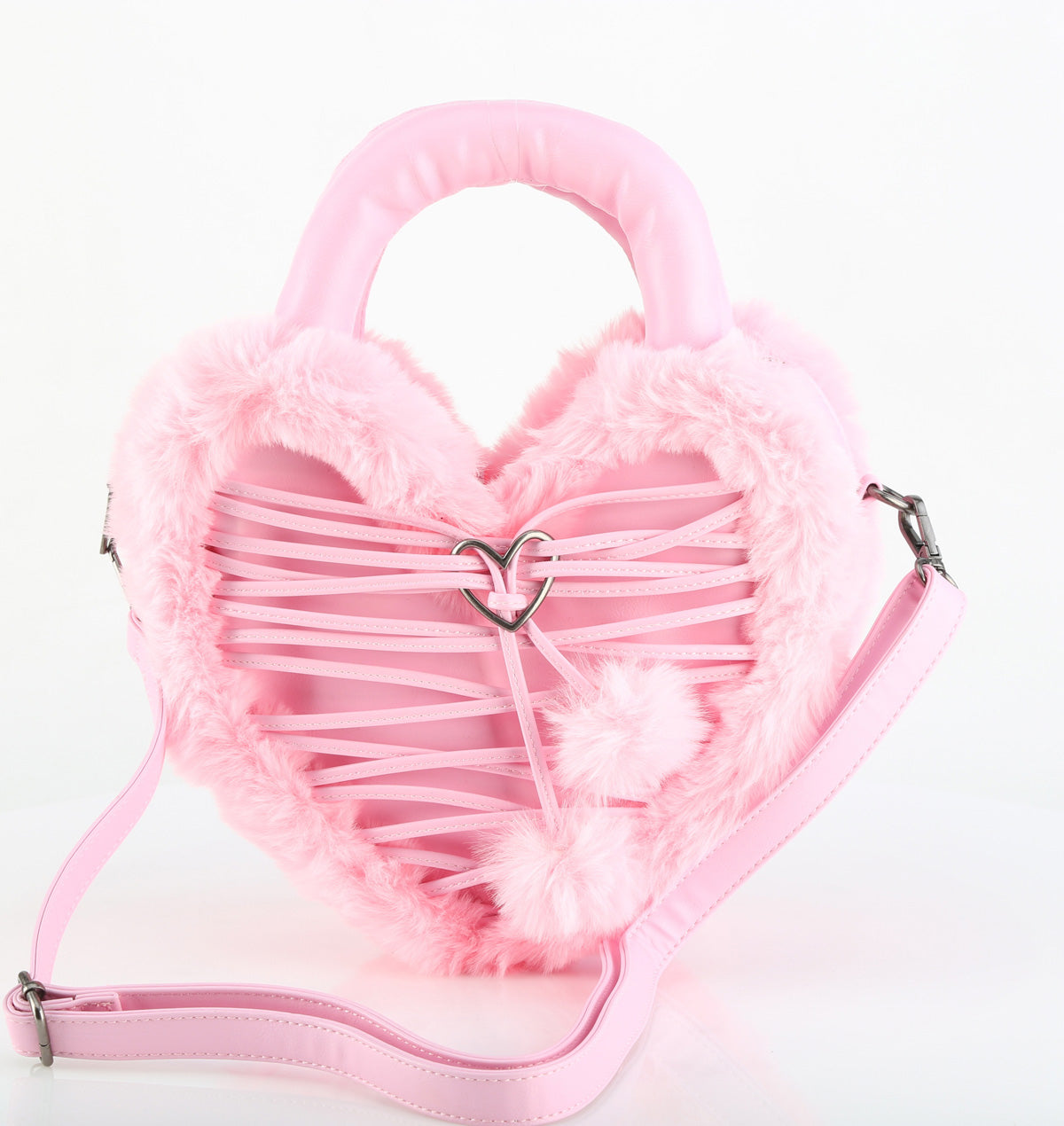 HB-631 Faux Suede & Fur Heart Shaped Convertible 20x24x8 cm Purse