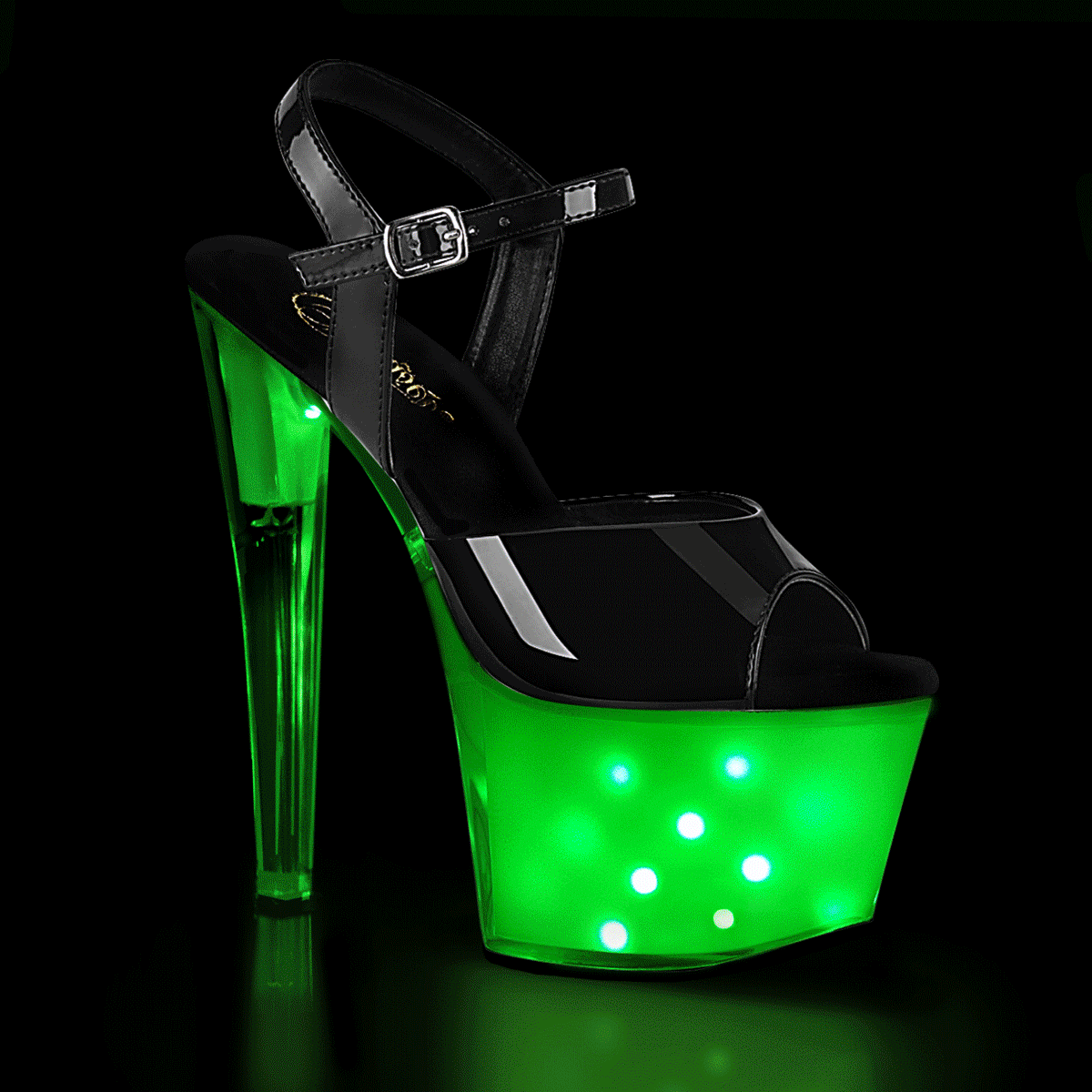 ILLUMINATOR-709 *7" Heel, 2 3/4" PF LED Illuminated Ankle Strap Sandal