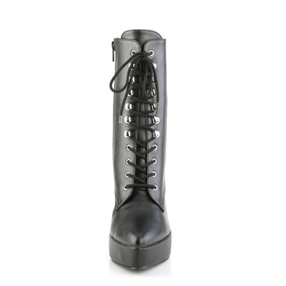 INDULGE-1020 5 1/4" Heel, 1 1/4" PF Lace-Up Front Ankle Boot, Side Zip