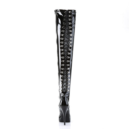INDULGE-3063 5 1/4" Back Lace-Up Stretch PF Thigh Boot