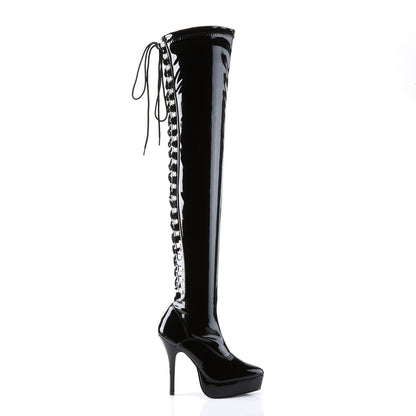 INDULGE-3063 5 1/4" Back Lace-Up Stretch PF Thigh Boot