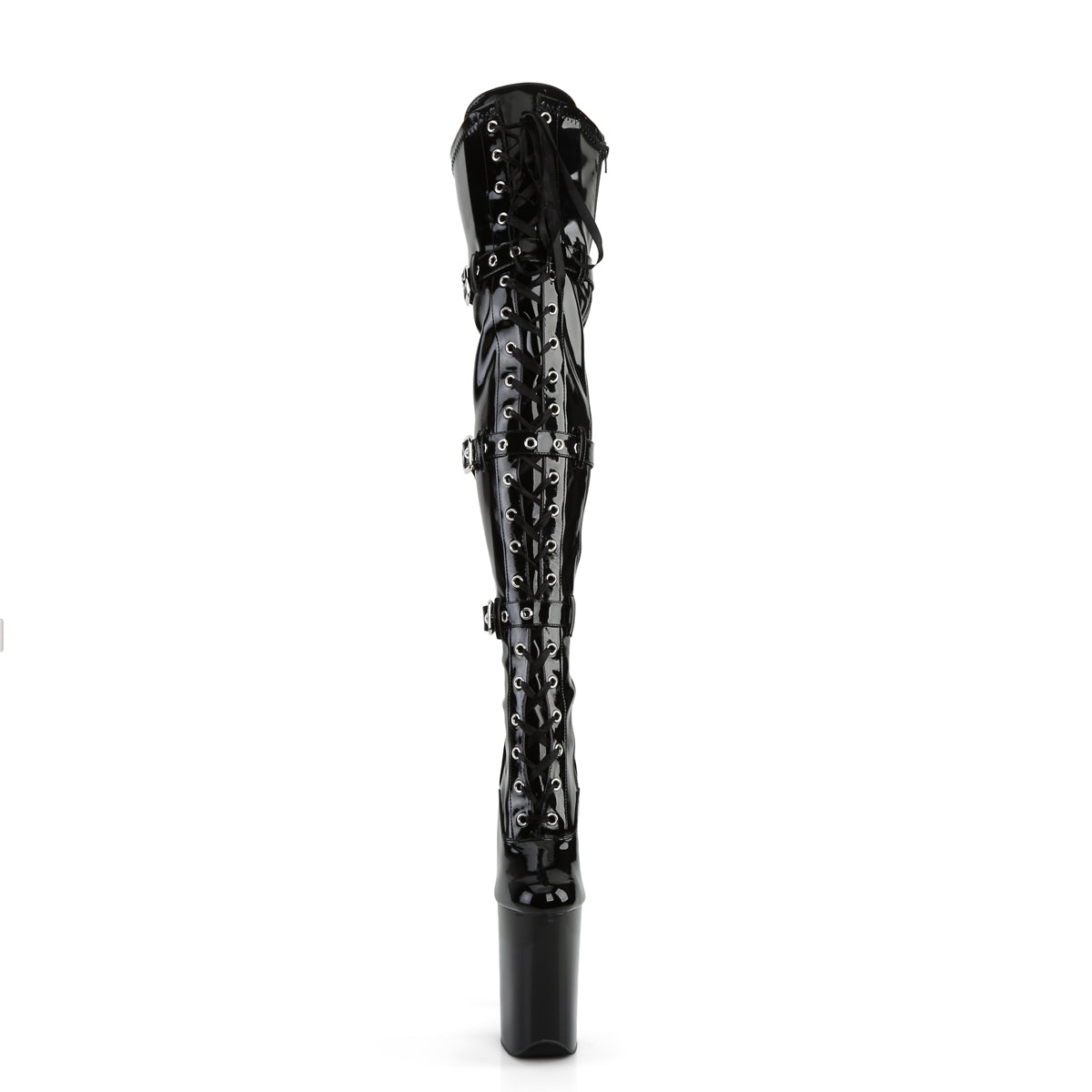 INFINITY-3028 9" Heel, 5 1/4" PF Lace-Up Front Thigh High Boot, Side Zip