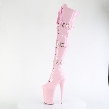 INFINITY-3028 9" Heel, 5 1/4" PF Lace-Up Front Thigh High Boot, Side Zip