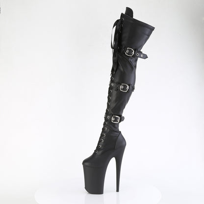 INFINITY-3028 *9" Heel, 5 1/4" PF Buckled Lace Up Thigh Boot, Side Zip