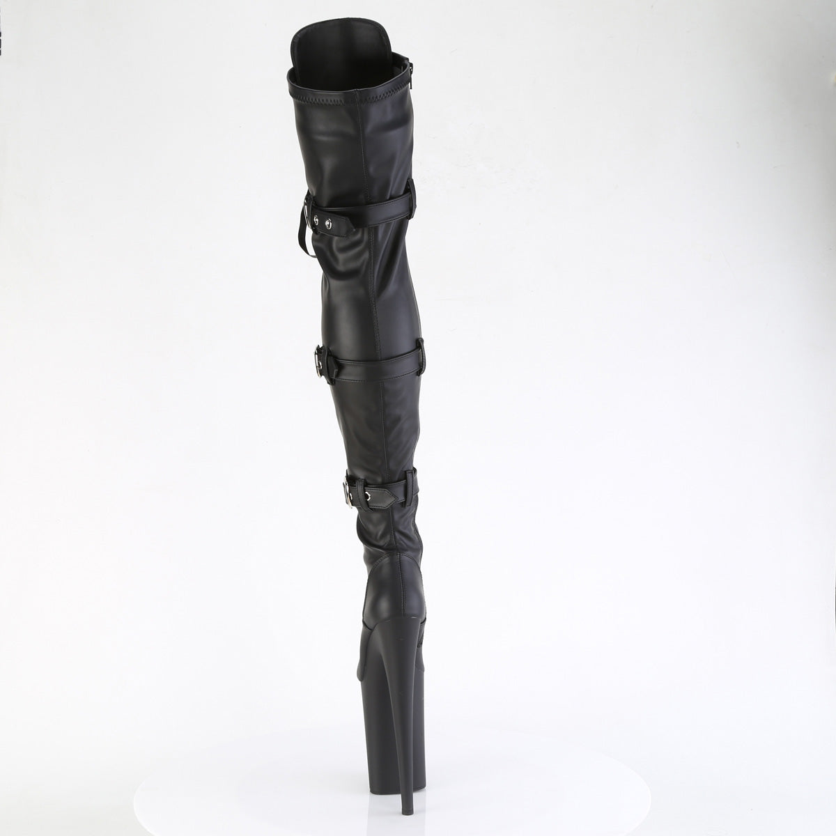 INFINITY-3028 9" Heel, 5 1/4" PF Buckled Lace Up Thigh Boot, Side Zip
