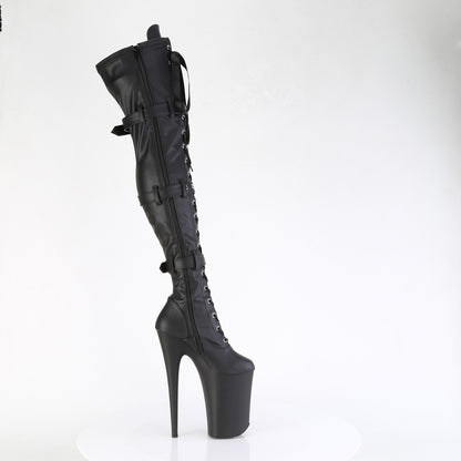 INFINITY-3028 9" Heel, 5 1/4" PF Buckled Lace Up Thigh Boot, Side Zip