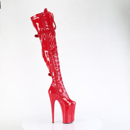 INFINITY-3028 9" Heel, 5 1/4" PF Buckled Lace Up Thigh Boot, Side Zip