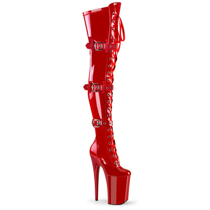 INFINITY-3028 9" Heel, 5 1/4" PF Buckled Lace Up Thigh Boot, Side Zip